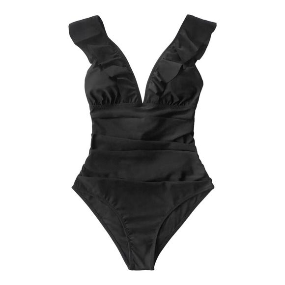 NEW Cupshe Women Med Black Ruffle Tummy Slimming one piece swimsuit Bathing - Picture 4 of 7